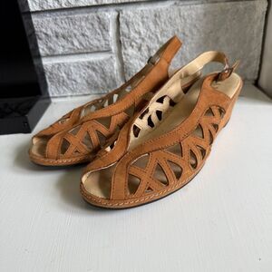 La Plume Leather Cutout Strappy Sling Back Suede Wedge Sandals Heels EU 41/US 10